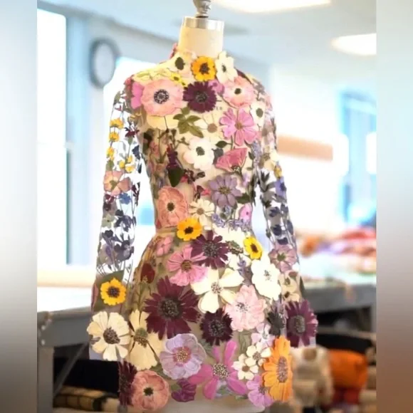 Vibrant Floral Embroidered Mini Dress - Picture 7 of 16